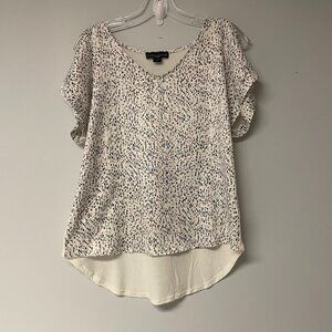 Simply Styled Womens Medium Cold Shoulder High Low Print Cream Short Sleeve Top